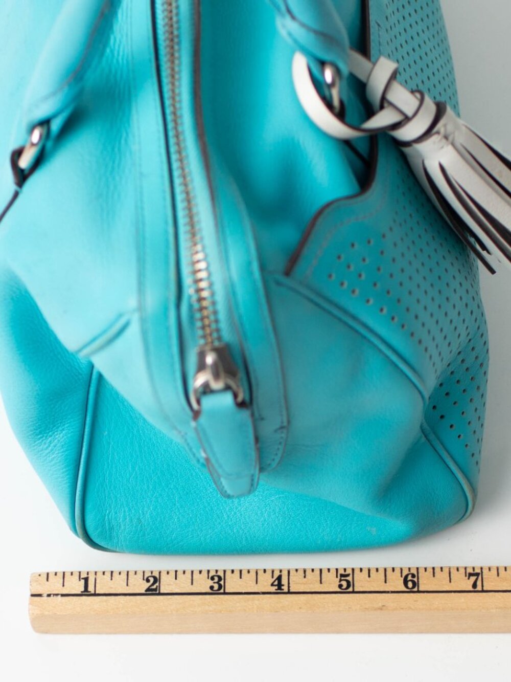 Coach Legacy Perforated Leather Haley Satchel Turquoise Aqua Fringe Leather 2012 - Picture 11 of 11
